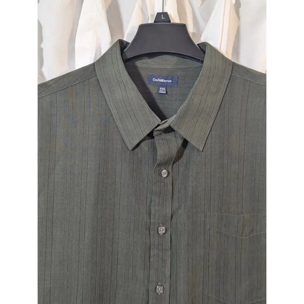 Croft & Barrow Sz XXL Forest Green with Black Pin Stripes Short Sleeve Button Up - Picture 2 of 10